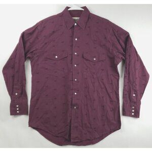 Express Rider Shirt Men Medium Burgundy Western Pearl Snap Horses Country Cotton